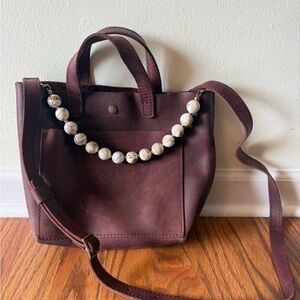Portland Leather Burgundy Tote Bag with Beaded Accent